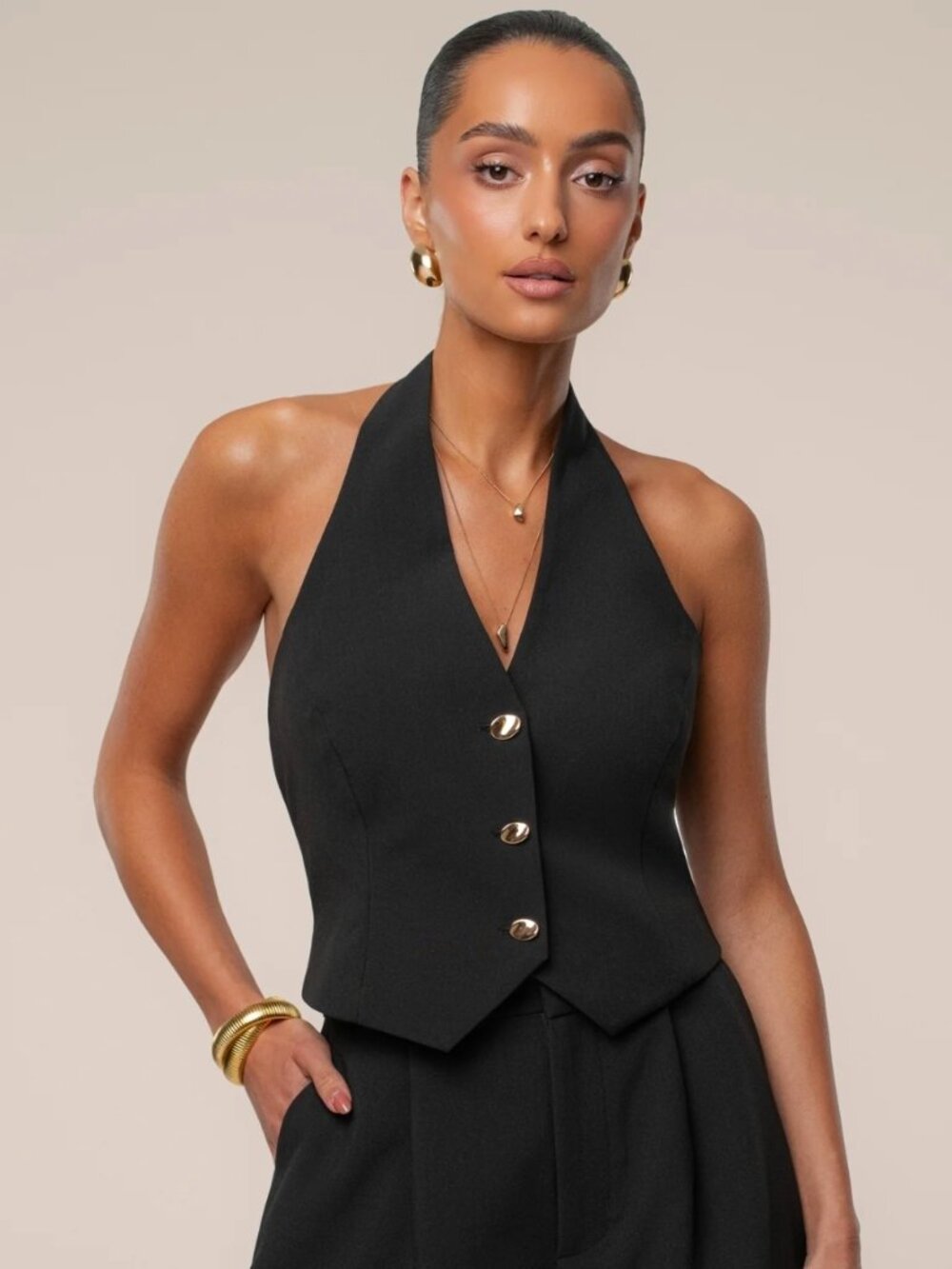 NWT JLUXLABEL Black Luxe Halter Vest (XL)